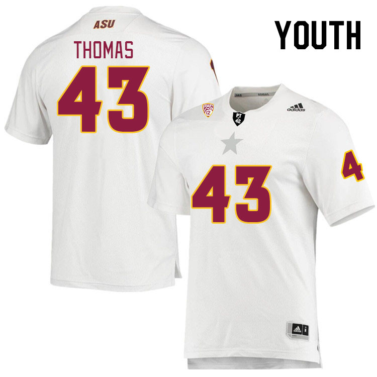 Youth #43 Landen Thomas Arizona State Sun Devils College Football Jerseys Stitched Sale-White - Click Image to Close